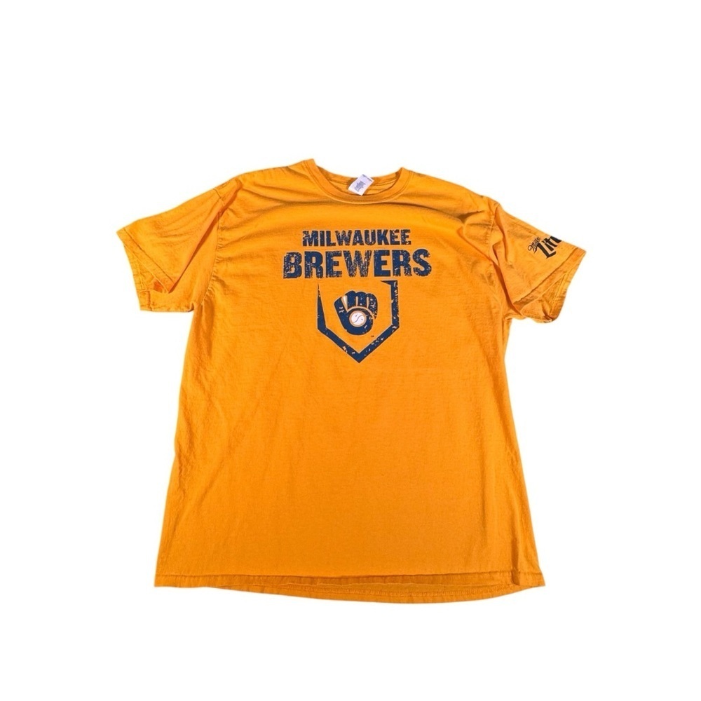 Milwaukee Brewers Shirt XL Yellow Gildan Miller Lite MLB Graphic Tee